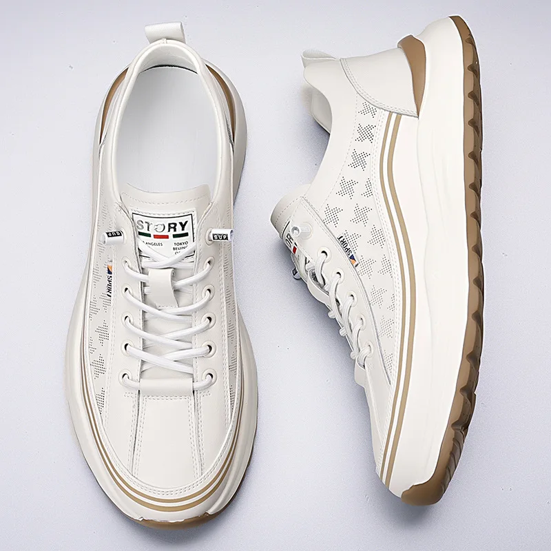 

Новые мужские кожаные повседневные кроссовки на толстой подошве, модные спортивные кеды для весны