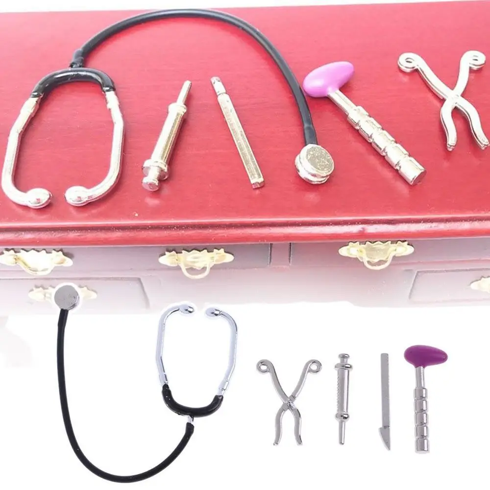 1/6 1/12 Scale Dollhouse Stethoscope Set Miniature Medical Appliances Mini Work Drum Playing House Kids Toy DIY Doll Accessories