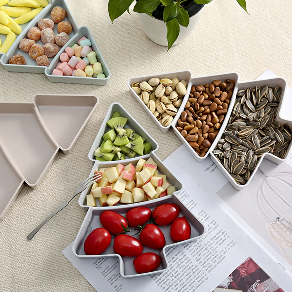 

2pcs Christmas Tree Shape Plastic Fruit Tray Compartment Design Snack Storage Dried Fruit Container Reusable Moisture Proof Bpa
