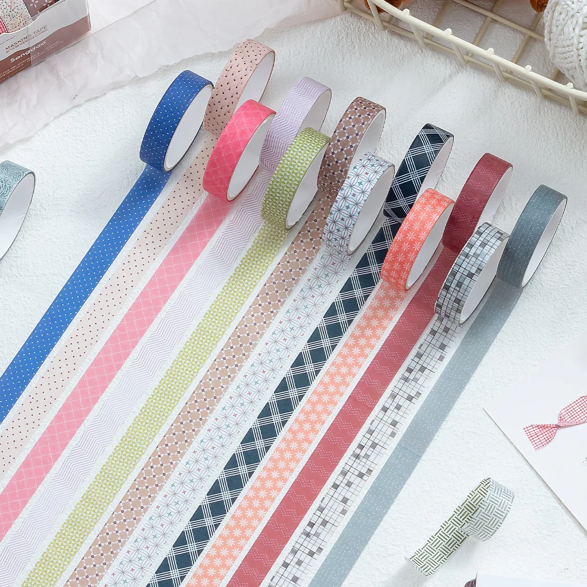 Vintage Stripe Washi Tape Set Scenery Notes Series Decorative Masking Tape DIY Scrapbook Journal Planner Sticker Craft Supplies