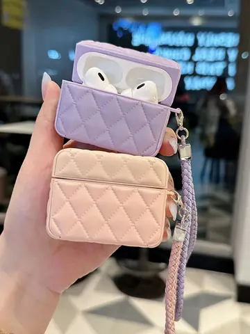 Fashion Leather Wireless Bluetooth Headset Protective Shell For AirPods 4 2 3 Pro 2 With Lanyard For Easy Carrying Men And Women