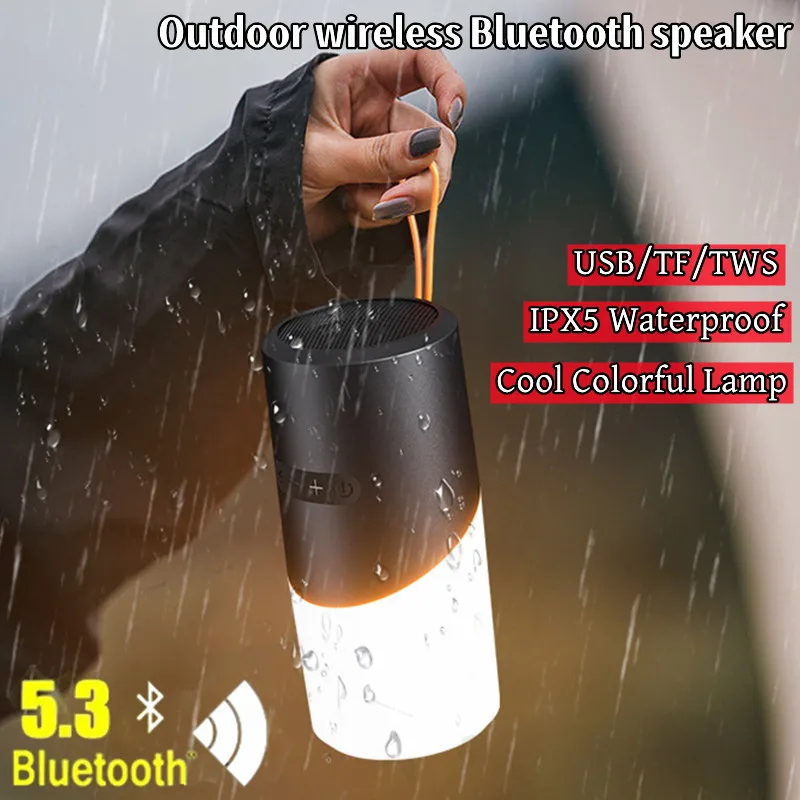 

Wireless Bluetooth Speaker Stereo Outdoor Camping IPX5 Waterproof with 7 Color LED Lights TF Card Slot TWS Pairing Bluetooth 5.3