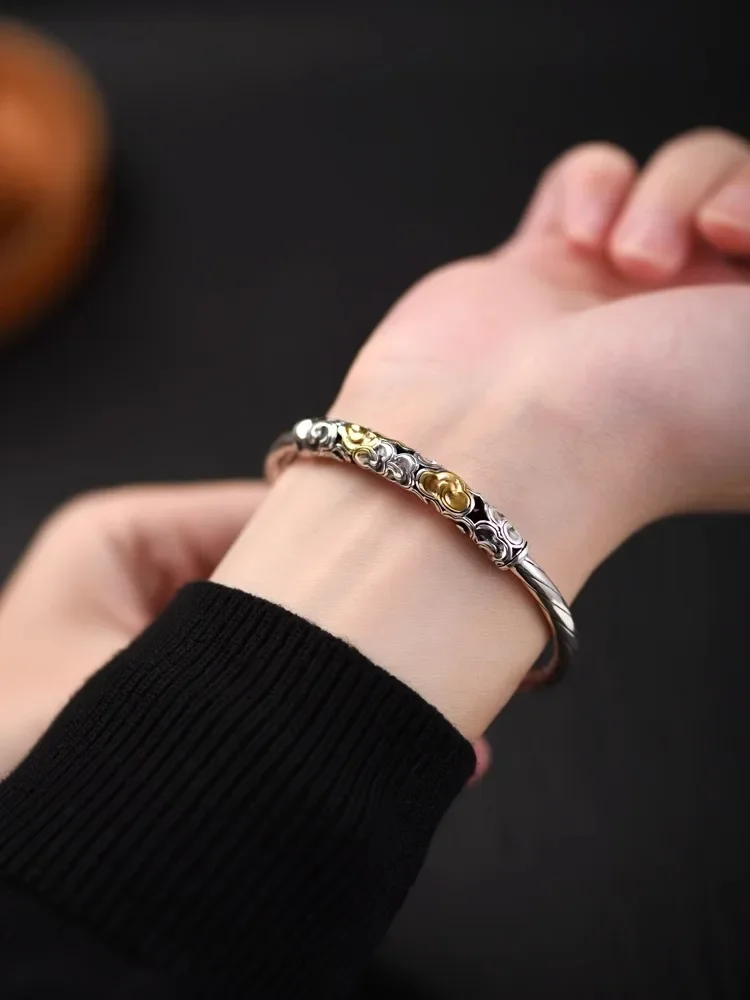 New Silver Color Xiangyun Bracelet for Men and Women Birthday Gift Chinese Style Year of The Dragon Boy's Bangles Luxury Bangle