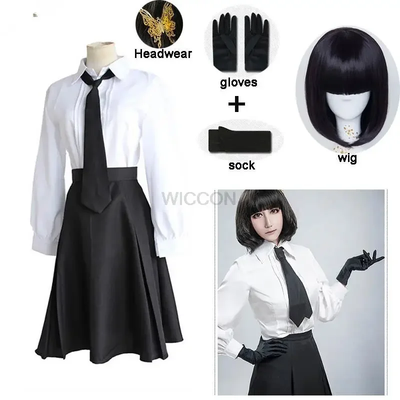 Anime Bungo Stray Dogs Detective Agency Member Akiko Yosano Cosplay Costumes Shirt Skirt Tie Gloves School Uniform Suit and wig