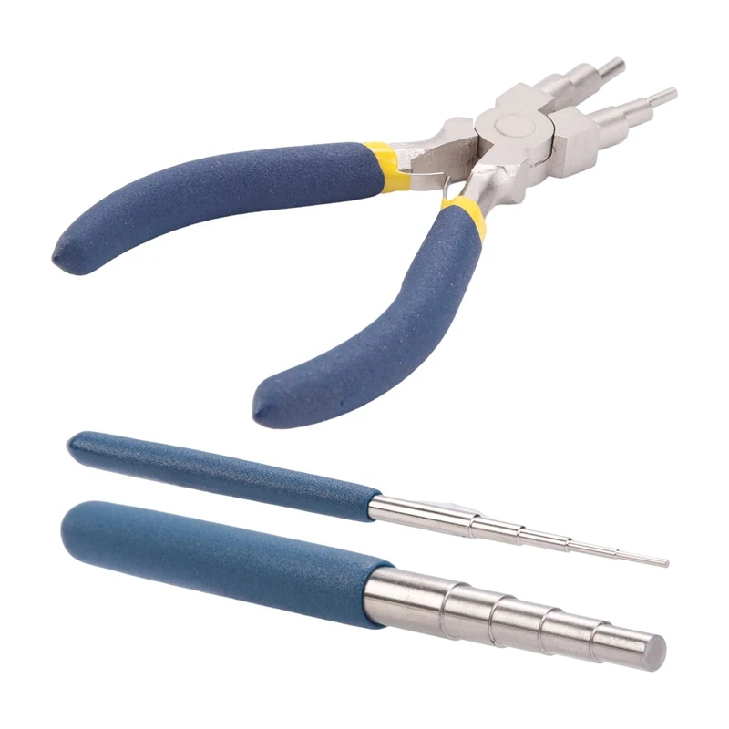 Winding Tool, 2-Piece Winding Mandrel And 1 Piece Of 6-In-1 Bail Pliers For Wrapping Jewelry Wire And Forming Jump Loops