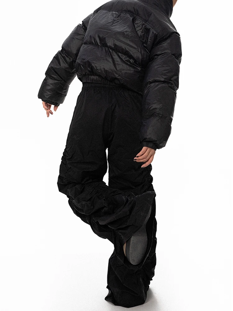 RORORIRI レトロ黒巾着カジュアルワイドパンツ女性弾性ウエスト固体シャーリング速乾性スウェットパンツハイストリート服