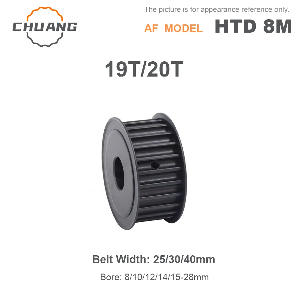 

45 steel 19T 20Teeth HTD 5M AF-Type Timing Belt Pulley 19T 20Teeth Keyway Hole 8/10/12-28mm For 25/30/40mm Wide Belt 45 steel