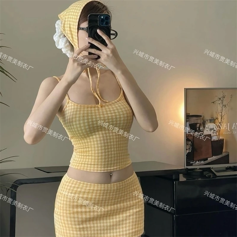 Neuer 2025, dreiteiliger Badeanzug, schlankmachendes Cover-Up, Urlaubsschönheit, kariertes Muster, konservatives Bikini-Set im koreanischen Stil