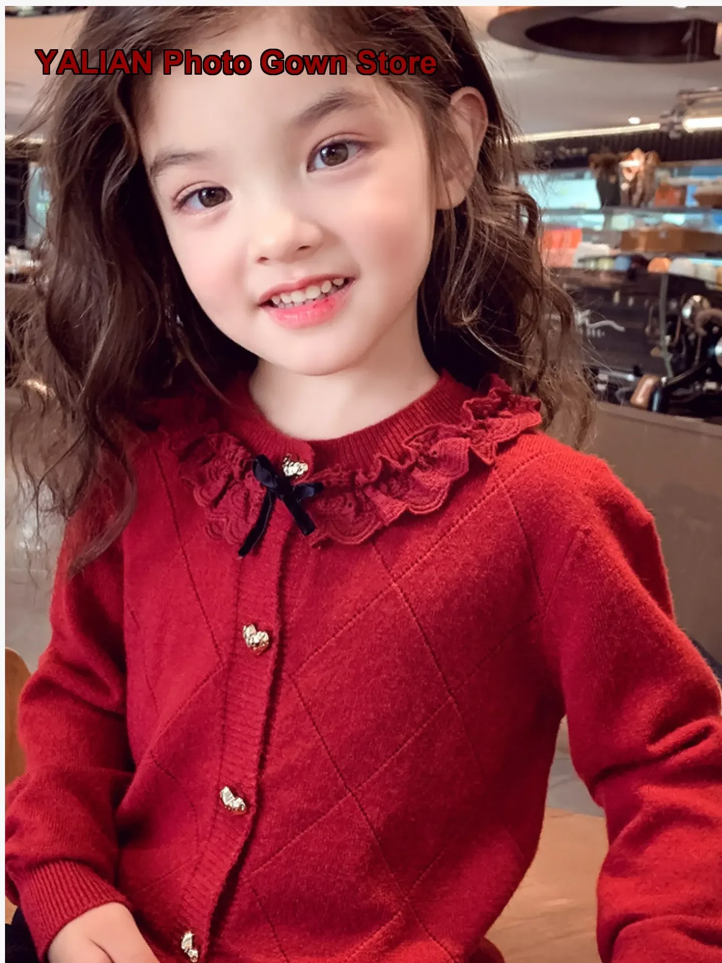 Girls Knit Cardigan Autumn Casual Long Sleeves Red Knit Top Little Girls Kids