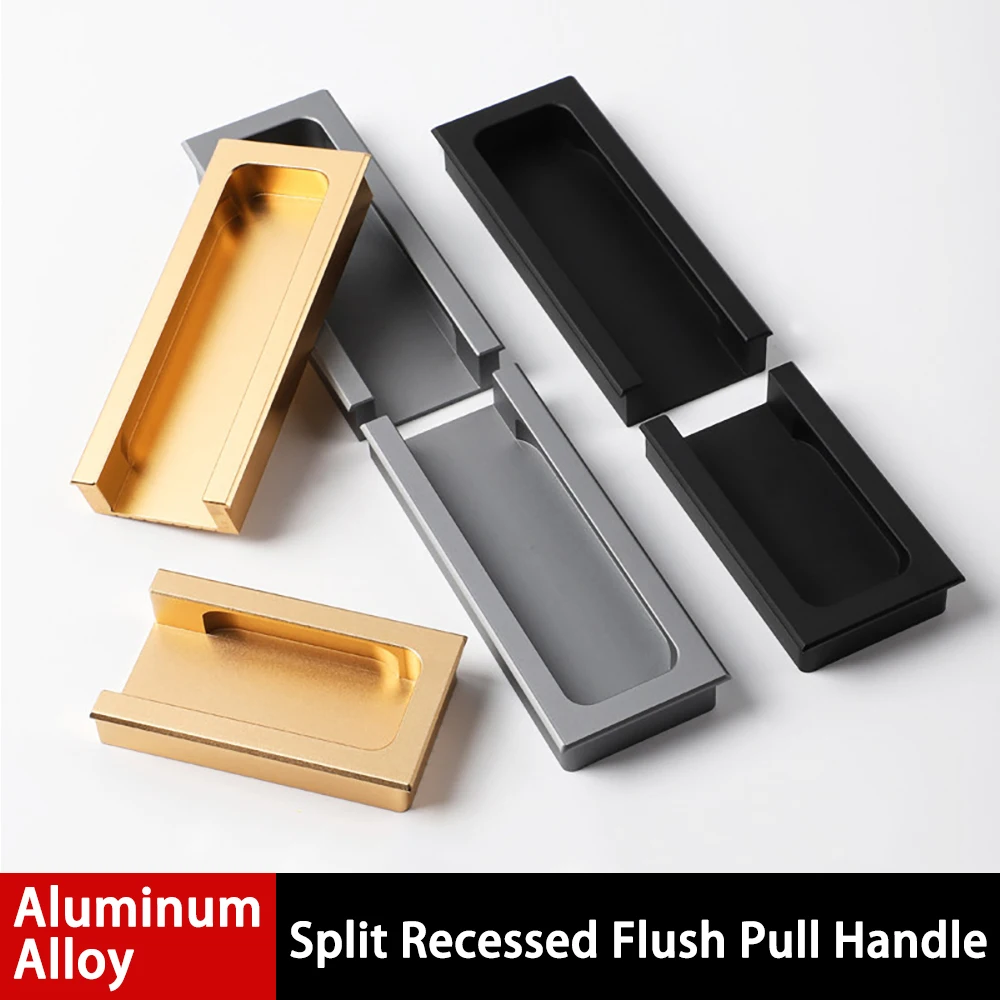 Recessed Furniture Drawer Handle Aluminum Alloy Matte Black/Gold/Grey Square Kitchen Cabinet Handle Cupboard Pull Door Handles