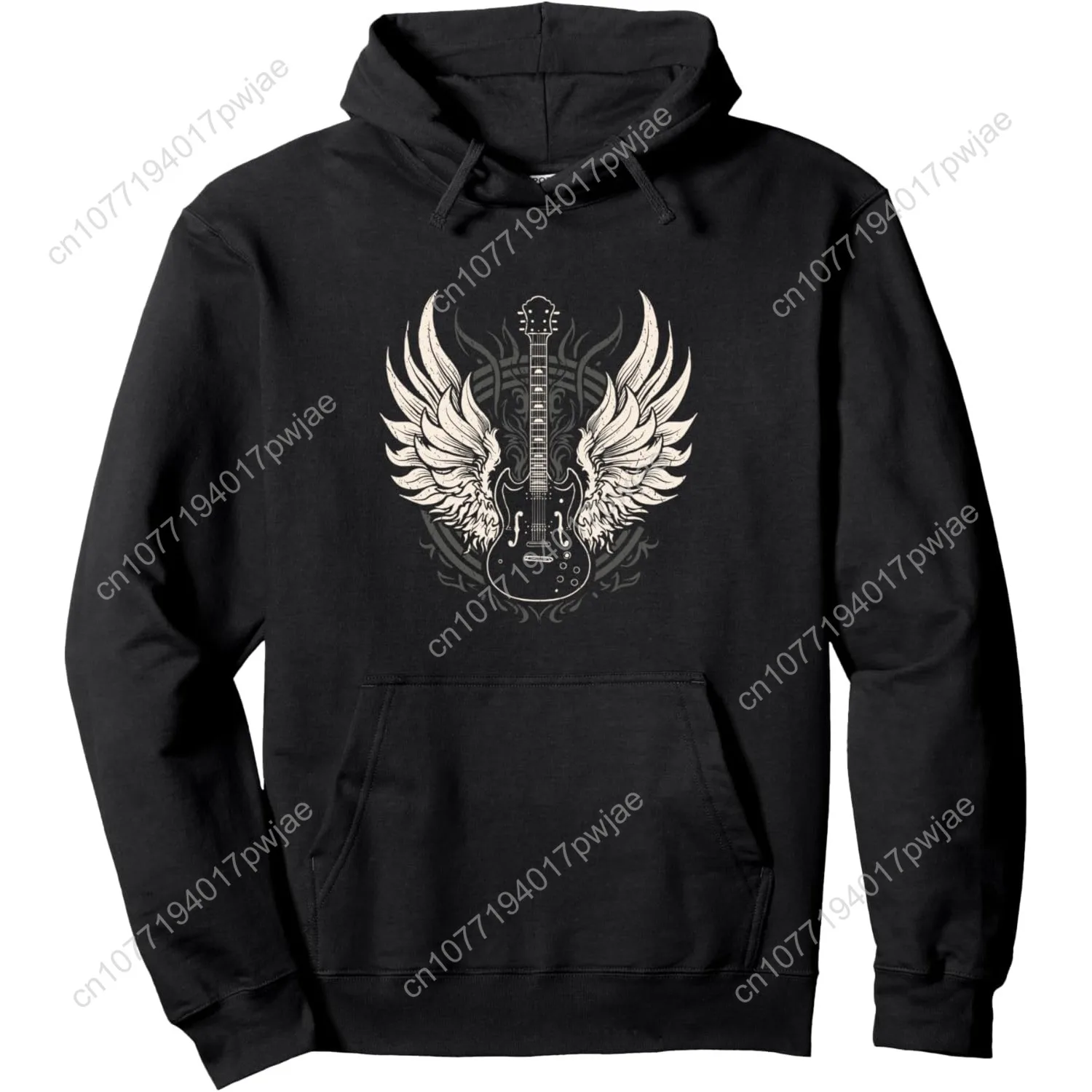 

Guitarist and Musician Band Designs Unisex-Adults Black Guitar Wings Vintage Retro 80s Rock & Roll Music Pullover Hoodie