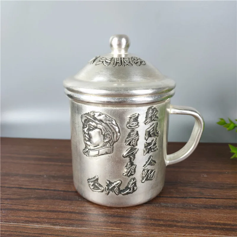 Wholesale Antique Old White Copper Bronze Crafts Enamel Tea Container Chairman Mao Head Portrait Tea Cup Furniture Decoration An