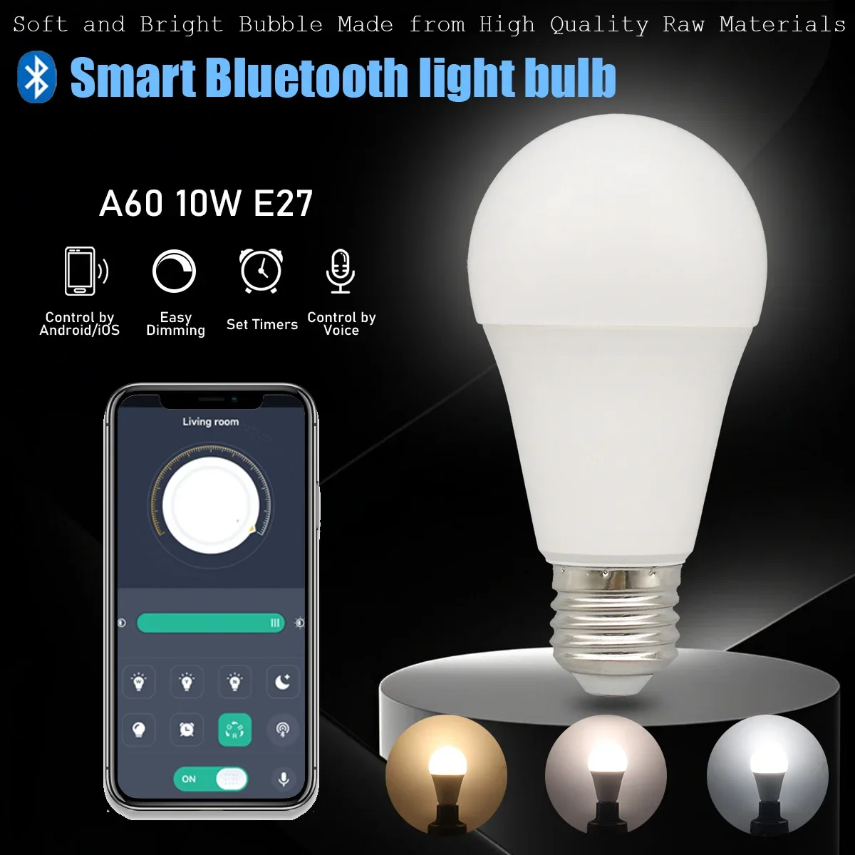 

1-10pcs Smart light LED Bulb Lamps Bluetooth 3000K-6500K CW WW E27 Dimmable lighting 10W 220V for liveroom bedroom home derecs