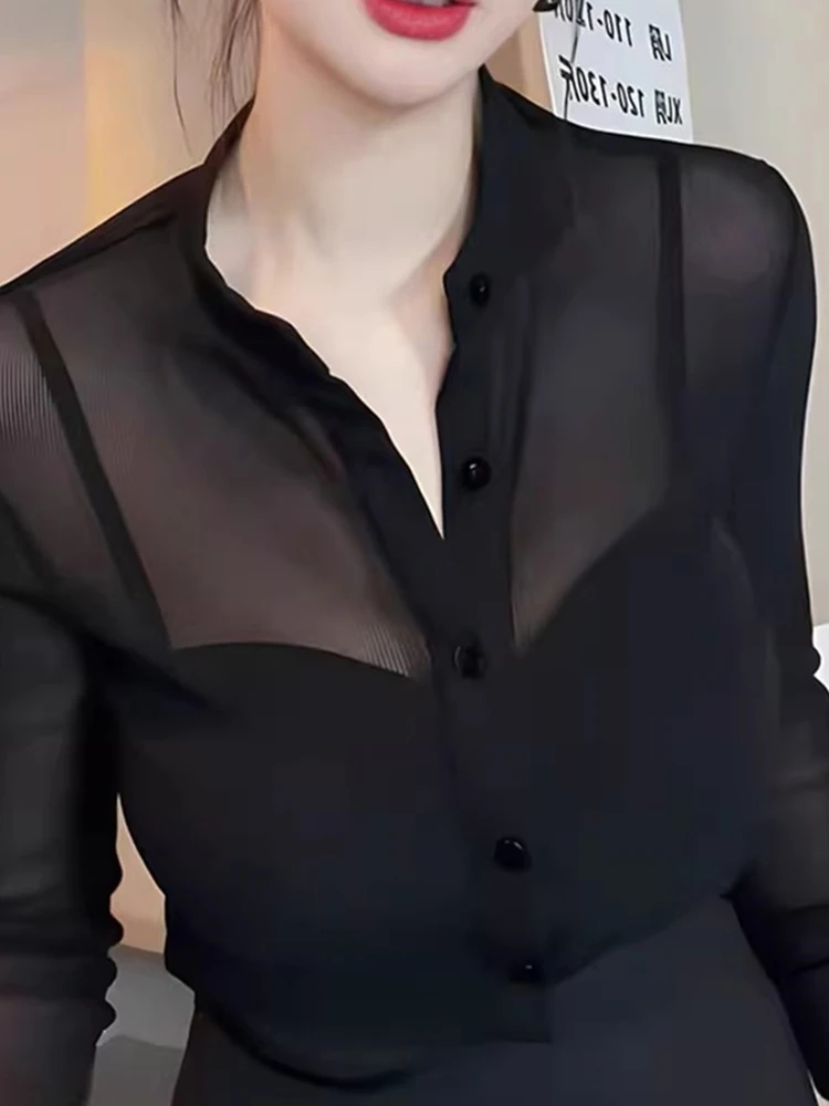 

Faionable Pure Color irt Translucent Long Sve Breathable Chiffon Top Sun Protection Younglooking Summer irt Thin