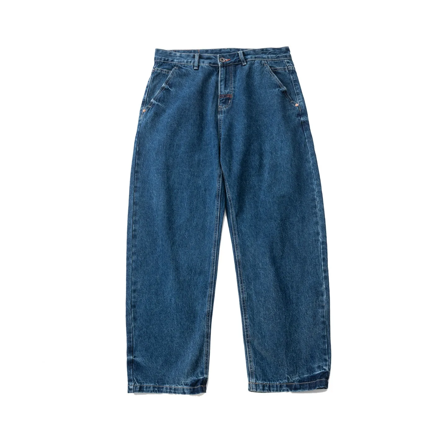 Retro Washed Denim Jeans Men's Loose Spring Blue Casual Wide Leg Pants