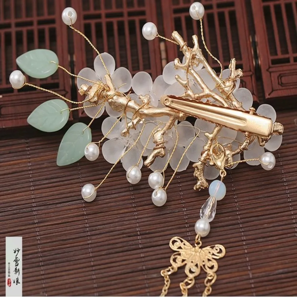 Classical Flower Chinese Style Hairpin Set Tassel for Buns Hanfu Hair Stick Pearls Earrings Butterfly Hair Comb Women