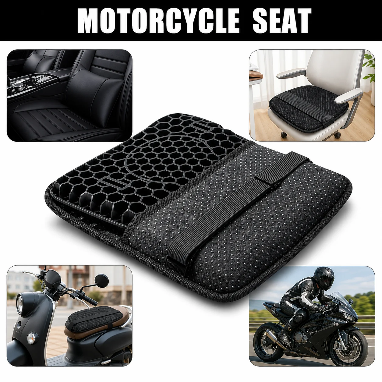 

Motorcycle honeycomb gel seat cushion 3D mesh fabricComfort Relief Pressure Damping Breathable Absorbing Cushion Motorcycle Y4W4