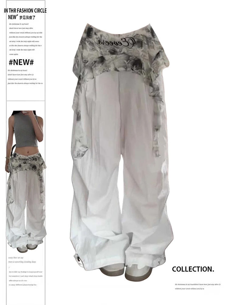 2025 Otoño Invierno mujeres diseño Hip-pop pantalones deportivos Y2k pantalones largos 2000s pantalones de paracaídas holgados de ajuste ancho Harajuku japonés nuevo