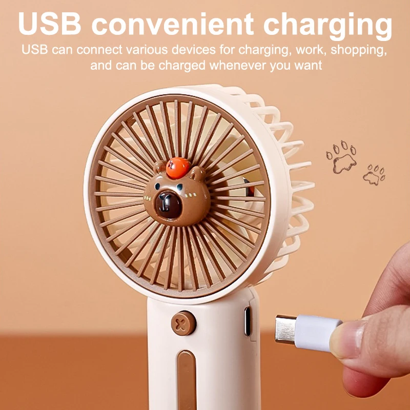 Random 1pcs Portable Mini Fan Cartoon Capibara Handheld Fan USB Charging 3 Speed Wind Speed Summer Cooling With Stand Fan Gift