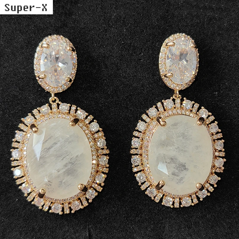 Big Round pendant Earrings for Women Luxury Jewelry Shiny Zircon Wedding Bridal Dinner Party Green Orange White Dangle Earrings