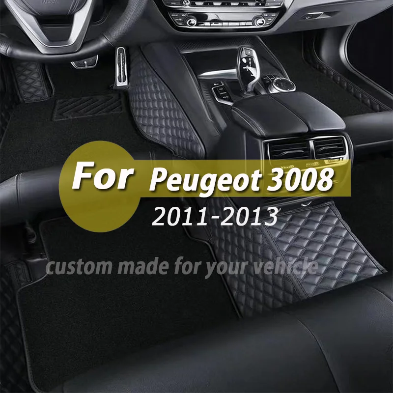 

Автомобильные коврики для Peugeot 3008 2013 2012 2011, автомобильные коврики из искусственной кожи, водонепроницаемые аксессуары для интерьера под заказ, накладки на ножки
