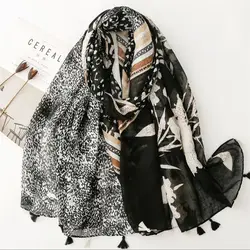 Winter Leopard Floral Patchwork Tassel Viscose Shawls Scarf Lady High Quality Wrap Pashmina Stole Bufandas Muslim Hijab 180*90Cm