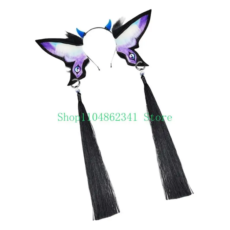 

5asd Stylish Butterfly Headpiece Proms Birthday Hairbands Dark Headwear Halloween Devil Eye Adorkable Oversized Headwear