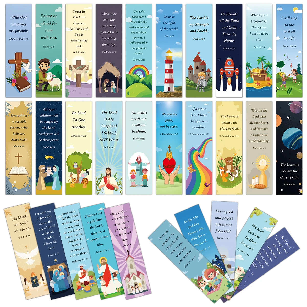 30pcs Bible Verse Bookmarks With Inspirational Scriptures,Christian Gifts,Sunday School Bible Study Favors,Church Baptism Cards