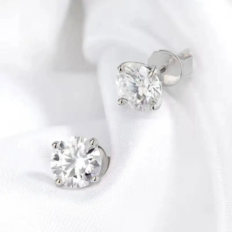 JoiasHome Pure 925 Silver Rose Gold 0.2-3CT Moissanite Stud Earrings Women Sparkling Wedding Fine Jewelry