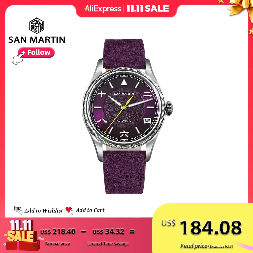 

San Martin 39.5mm Simple Pilot Vintage Style Original Design YN55 Automatic Mechanical Watches for men Sapphire 10Bar SN0033