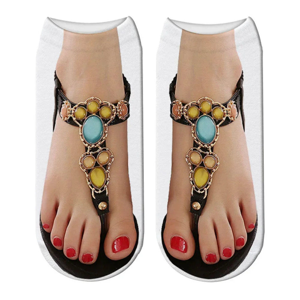 Lustige gemusterte Söckchen aus 3D-gedruckten Canvas-Schuhen mit Totenkopf-Flip-Flop-Zehe, Unisex-Design