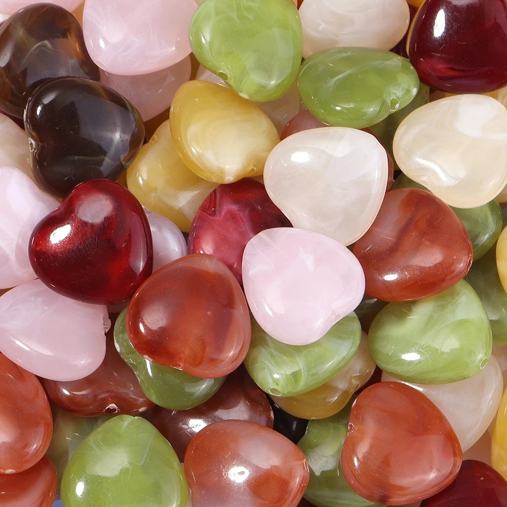 30 قطعة الخرز الاكريليك مزدوجة الألوان ثقب مستقيم على شكل قلب حبة فضفاض خزر عازل لصنع المجوهرات عقد دي اي واي سوار ﻿