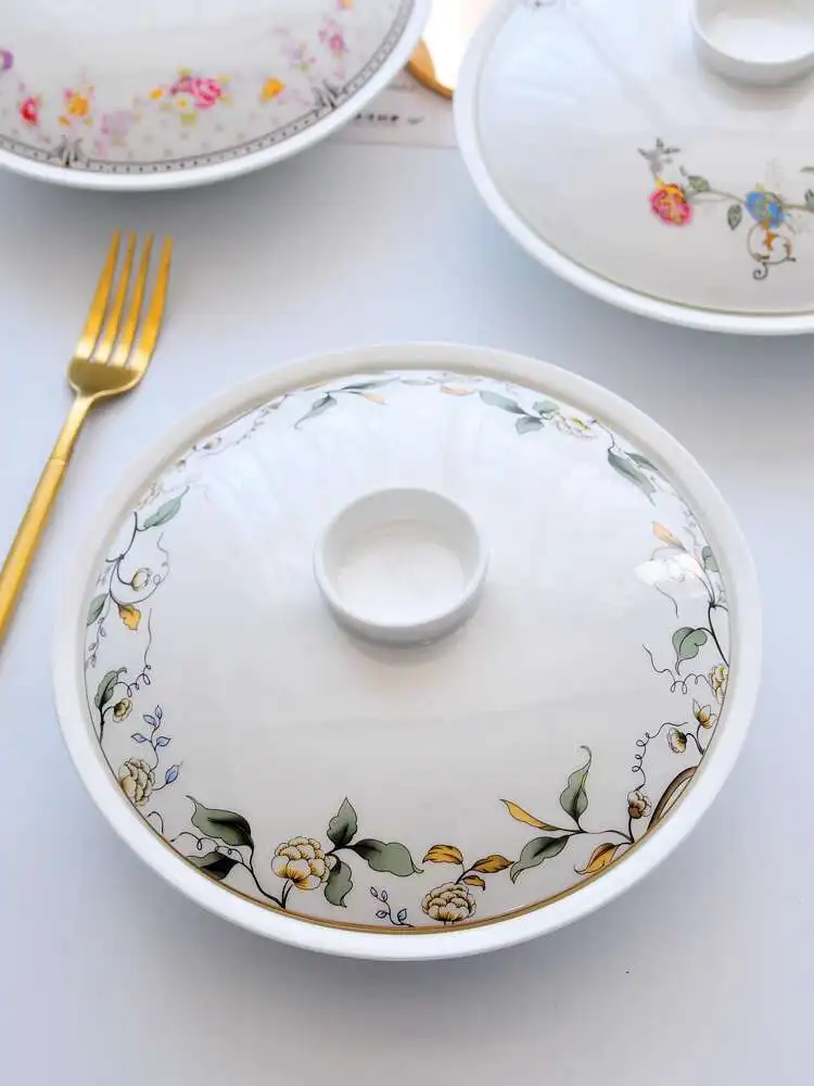 

Bone China Deep Rice Plate Soup Plate With Lid Vegetable Deep Plate Tablewera