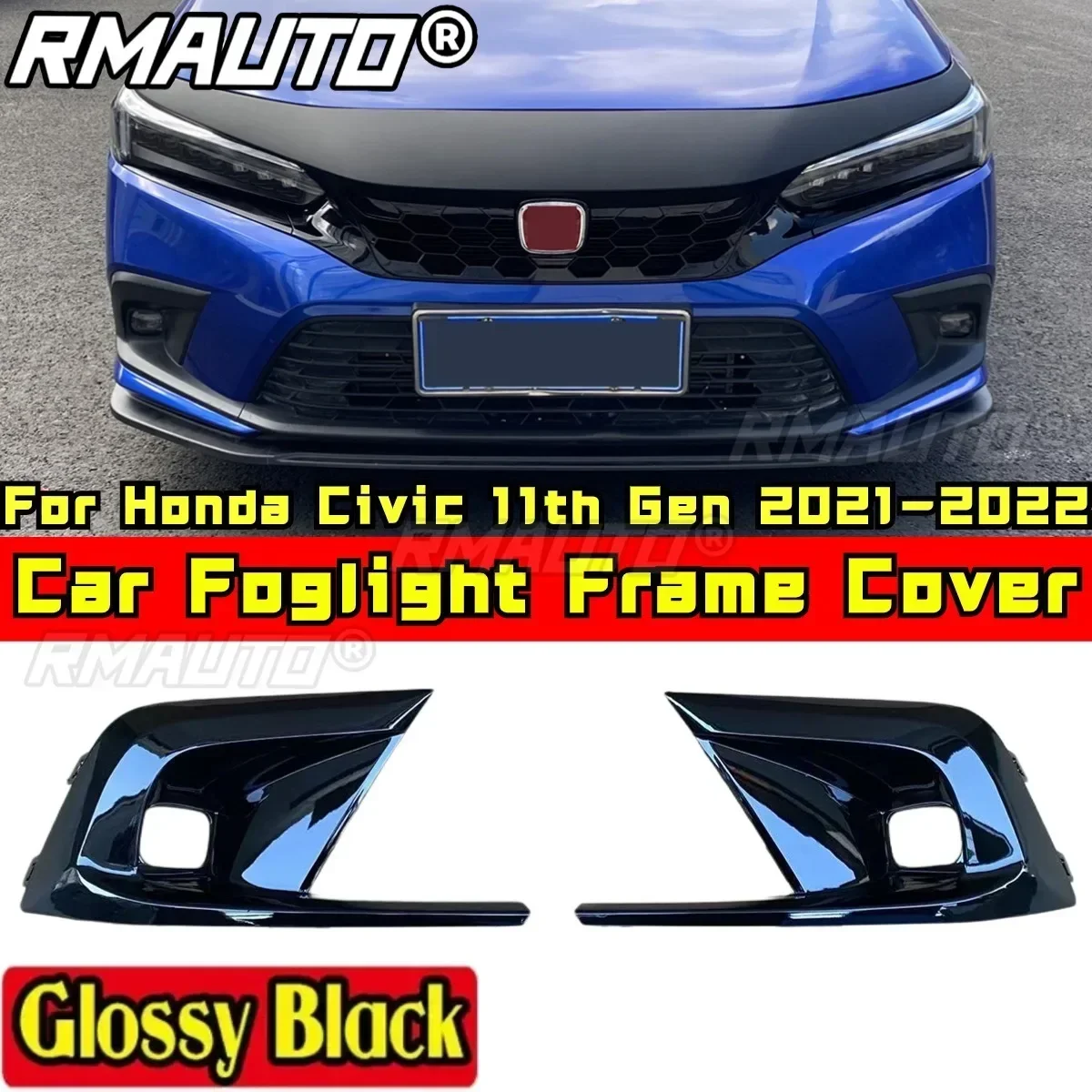 

For Civic Body Kit Foglight Frame Cover Glossy Black Fog Lamp Frame Cover For Honda Civic 11th Gen 2021-2022 Car Accessories