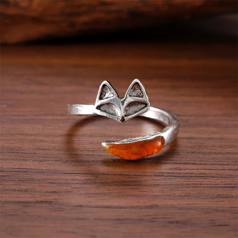 Niedlicher offener verstellbarer Fuchs-Ring, versilbert, Tiermotiv, Geschenk für Frauen, beste Freunde, Geburtstag, Weihnachten, Vintage-Schmuck – Detail 5