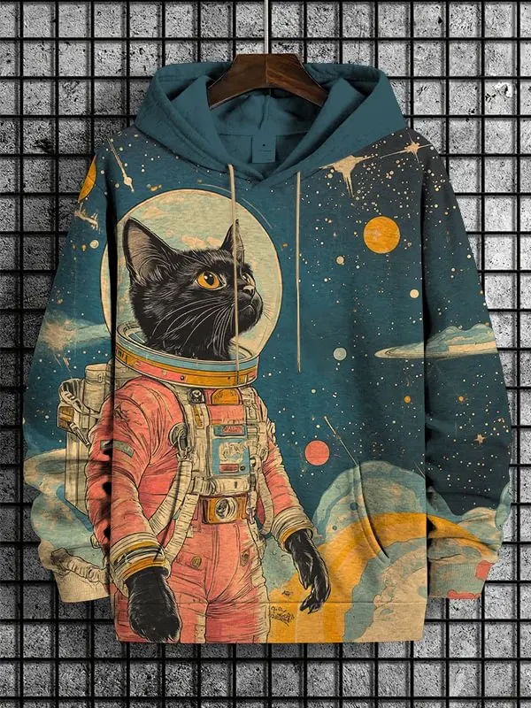 مضحك الكرتون الكتابة على الجدران القط نمط هوديس البلوز للرجال ثلاثية الأبعاد طباعة بلوزة كاجوال بدلة رياضية الرجال المتضخم هودي #3