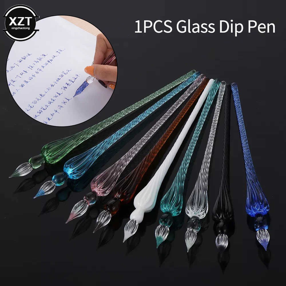 1PC Vintage Glass Dip Dipping Pen Art Painting Supplies Handmade Glass Dip Pen Filling Ink Signature Calligraphy Fountain Pen