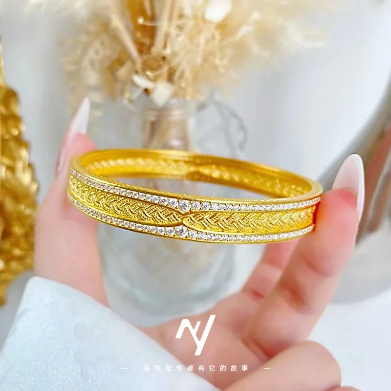 

luxury real gold jewelry 24k certifid filigree bracelet light 9999 gold design dot diamond wheat ear pattern buckle bracelet