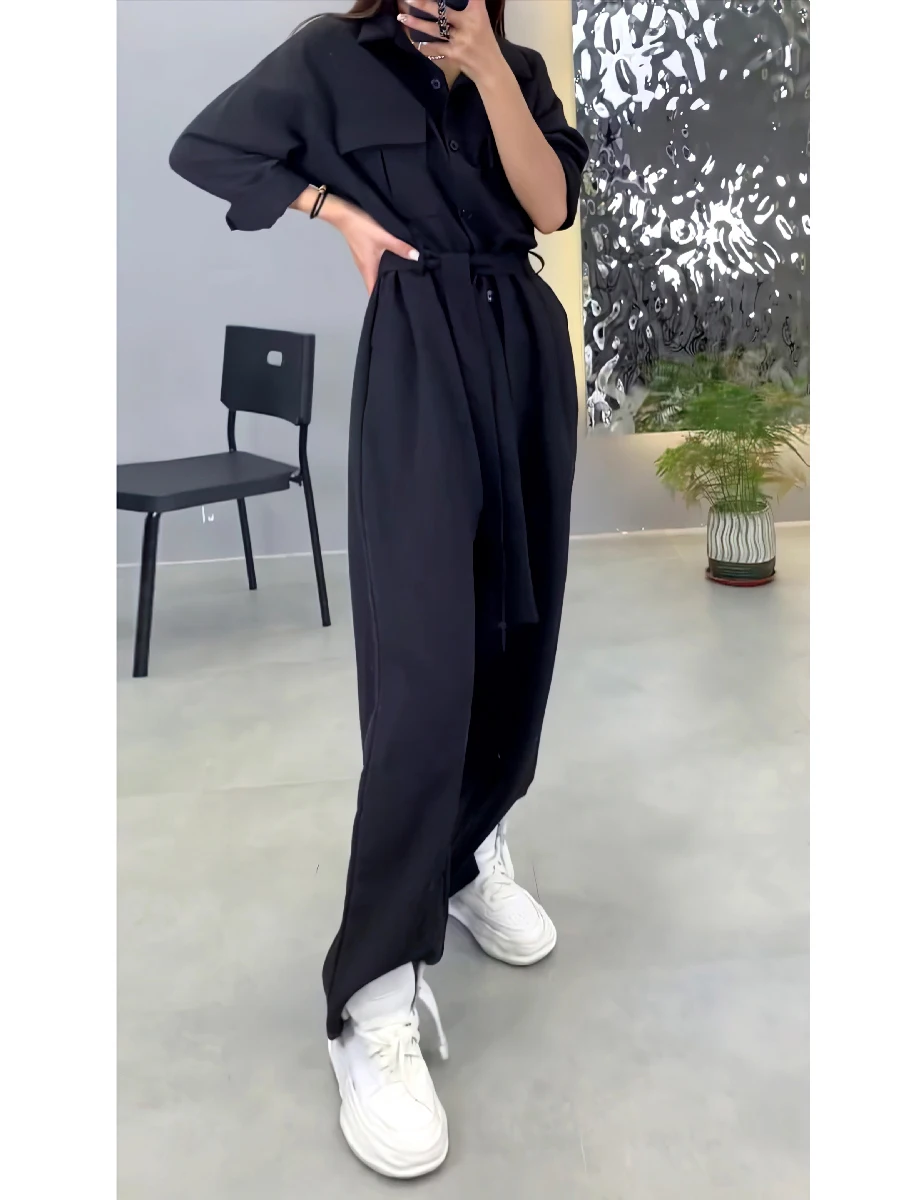 Ele Bla-mono de trabajo para mujer, pantalones de pierna ancha holgados, pantalones largos de cintura alta, nuevo efecto adelgazante Sle para primavera y otoño