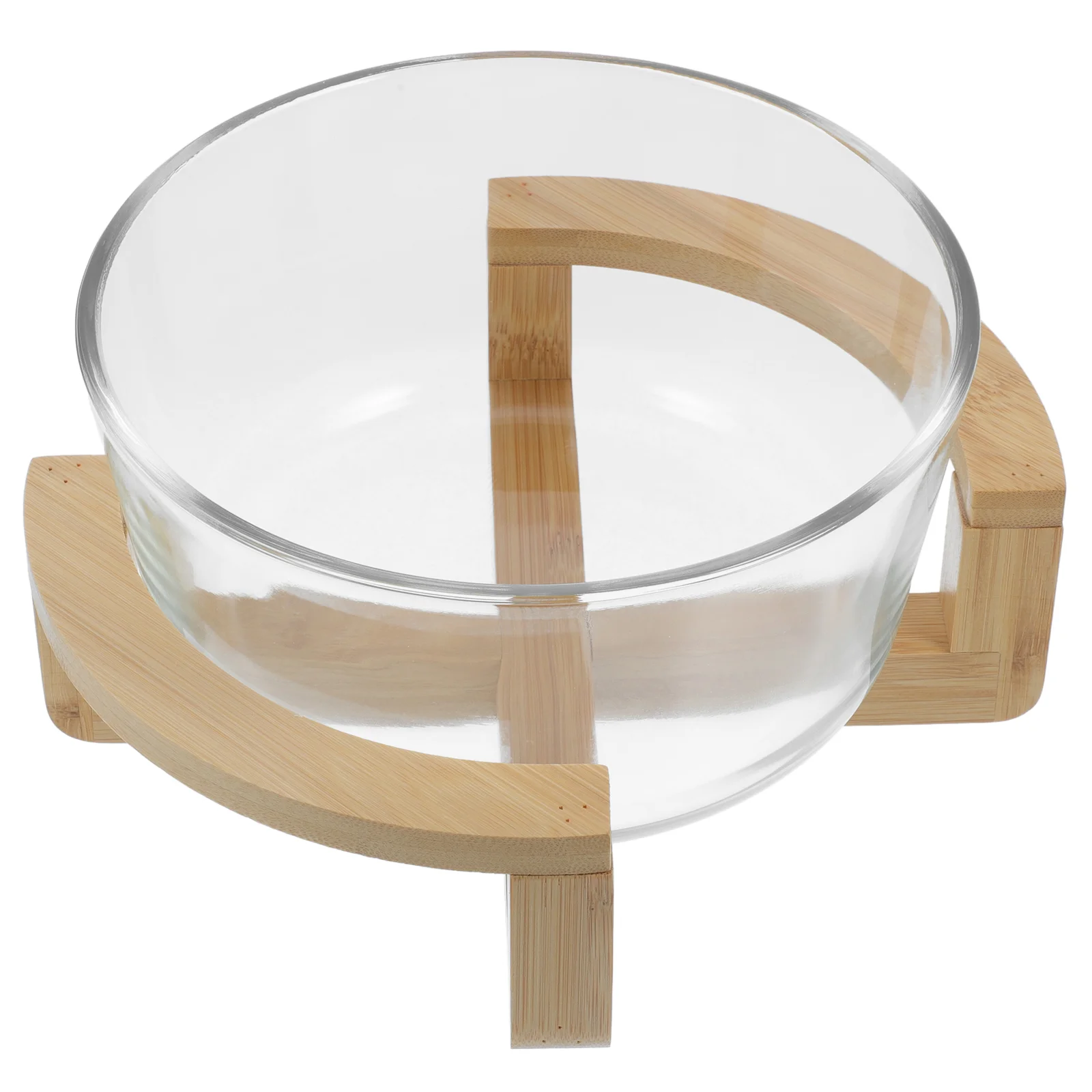 

Bowl Heat Resistant Serving Food Container Dinnerware Tray Glass Mixing Salad with Wooden Base Household Tableware