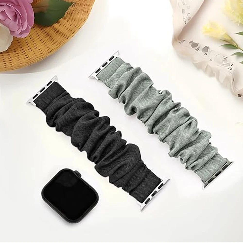Scrunchie-Armband für Apple Watch Band 44 mm 40 mm 42 mm 41 mm 38 mm 45 mm 49 mm Ultra-Nylon-Solo-Loop-Armband iWatch Damen 8 7 6 5 4 SE – Detail 1