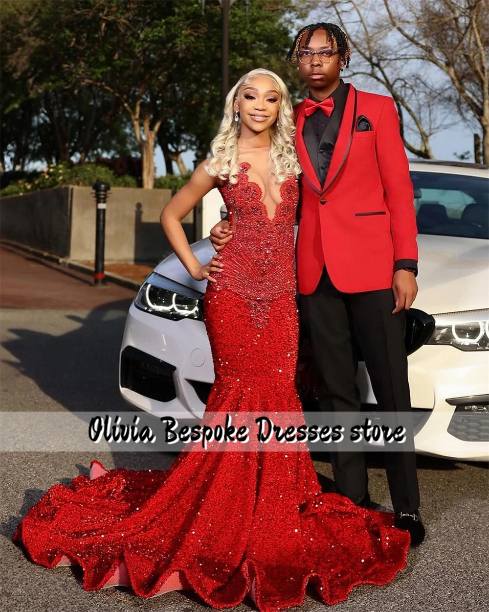 Robe de Bal à Paillettes Rouges et Strass Perlés, Sirène, ixde Léon, Quelle que soit la Noire, pour Fille, Cocktail de Nouvel An, Personnalisée