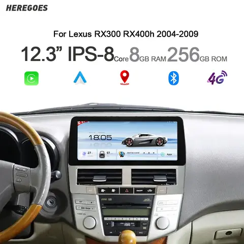 12,3 "Carplay Android 14 Radio de coche GPS navegación estéreo Wifi Bluetooth Autoradio para Lexus RX300 RX330 RX350 RX400h 2004-2007
