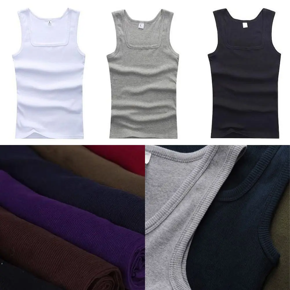 

Women Solid Square Neck Ribbed Tank Top Camisole Men Clothing Singlets Basic Elastic Tank Tops Sleeveless Fitness Men Vest Hot