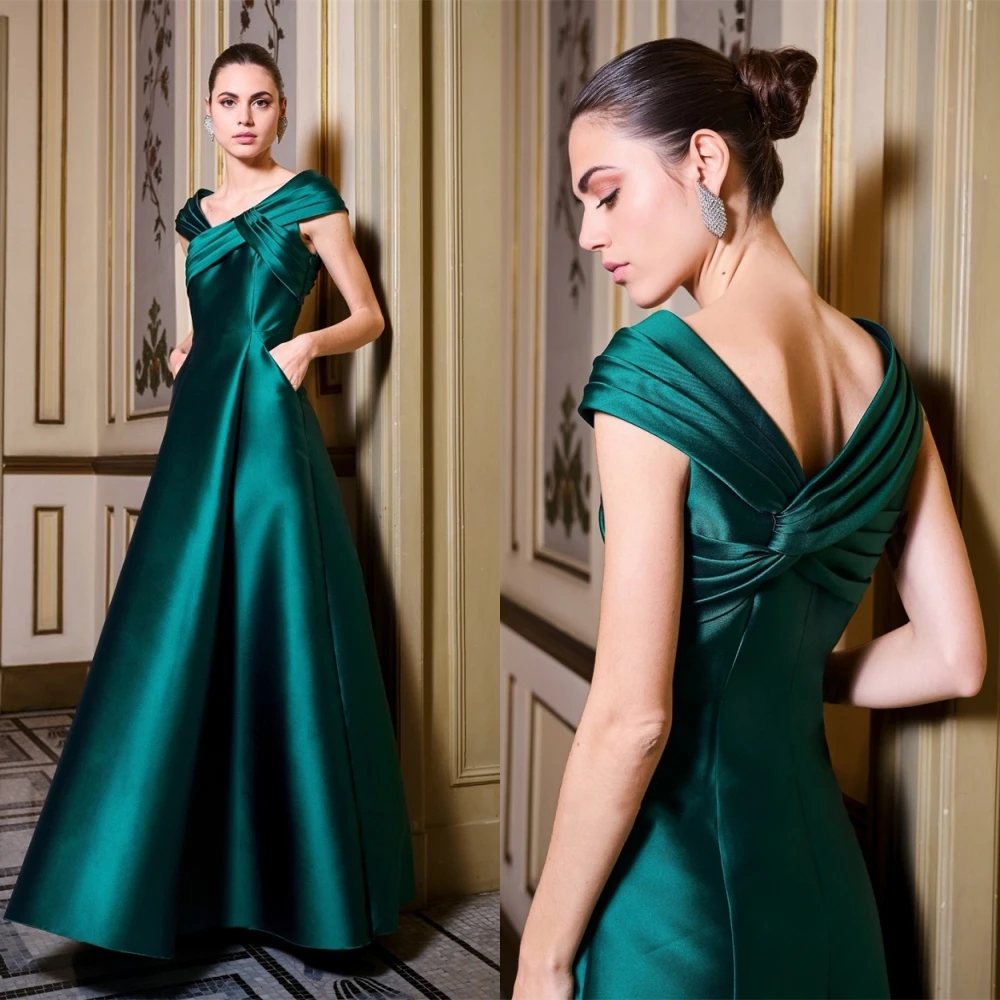 Customized Jiayigong  Simple Modern Style Formal Evening V-Neck A-line Pleat Floor-Lengths Bespoke Occasion Dresses