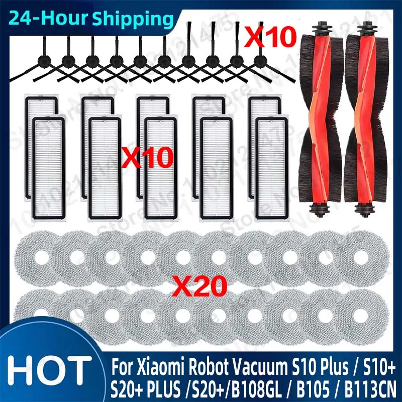 

Hepa Filter Main Side Brush Mop Accessories For Xiaomi Robot Vacuum S10 Plus S10+ S20+ PLUS S20+ B108GL B105 B113CN Spare Parts