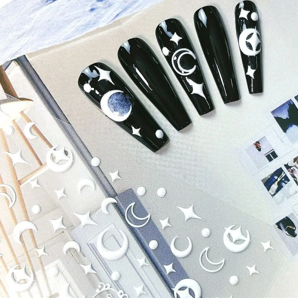 

Самоклеящиеся наклейки со звездами, ультратонкие наклейки для ногтей с сердечками любви, 5D, белые