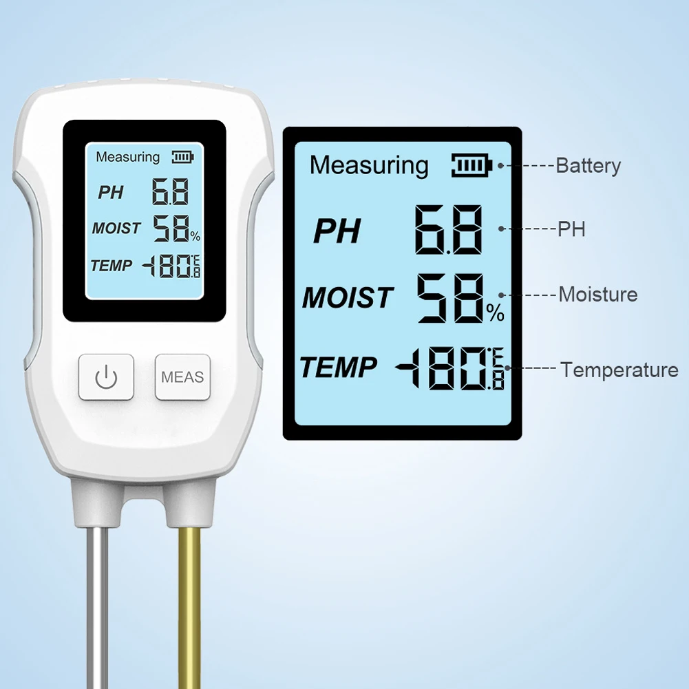 3-in-1 Digital Soil Meter PH Value Ambient Temperature Humidity Test Meter Indoor Potted Plant Measuring Instrument for Plants