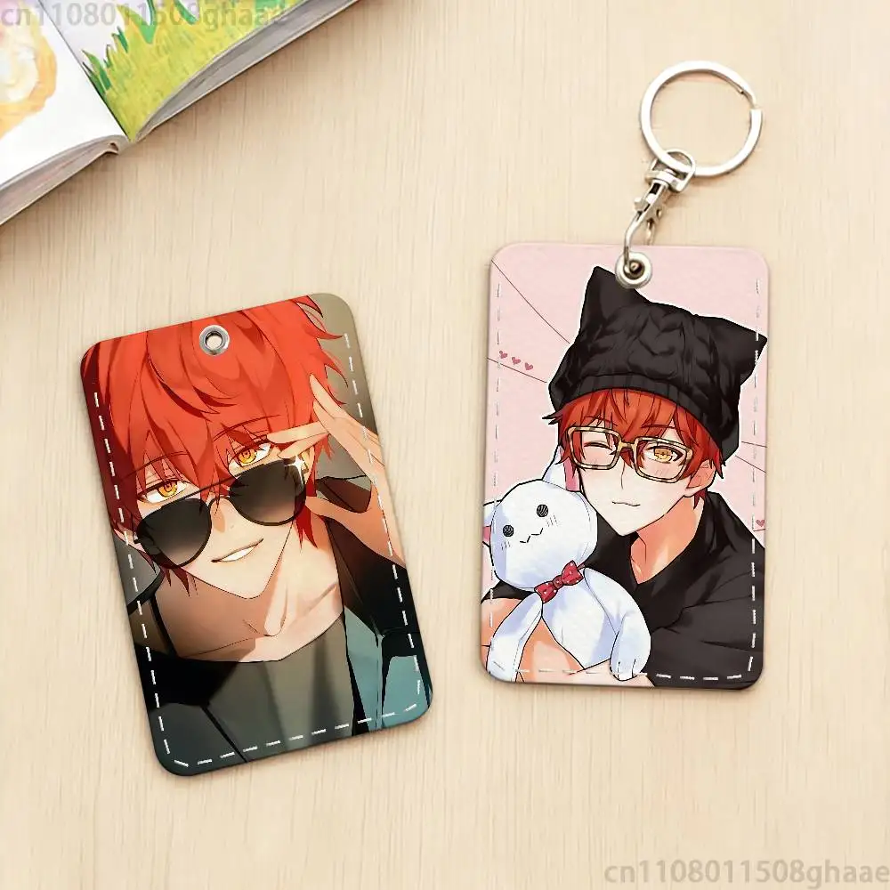 Game Mystic Messenger Rectangle Card Case Keychain Access Card Bag Key Tag Ring Leather Card Holder Key Ring Access