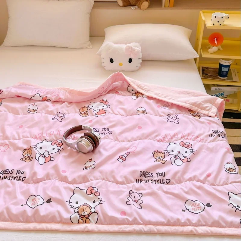 

Sanrio Hello Kitty Kuromi Cinnamoroll Air-conditioned Quilt Children's Nap Blanket Breathable Washed Cotton Summer Cooling Quilt